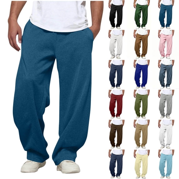 Sevevn Men's Casual Wide Leg Sweatpants Loose Fit Drawstring Elastic Waist Lounge Pants with Pockets Soft Athletic Jogger Pants for Workout Travel Daily Wear Sky Blue S