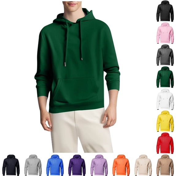 Sevevn Men's Fleece Pullover Hoodie Long Sleeve Casual Sweatshirt Drawstring Hood Kangaroo Pocket Warm Winter Fall Hooded Tops Army Green XXL
