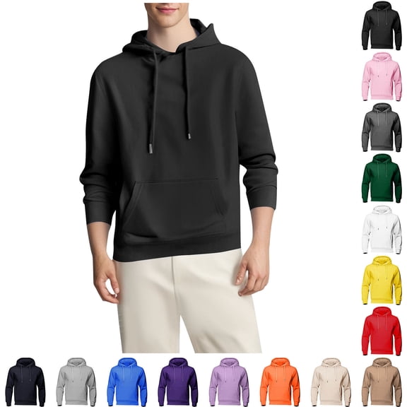 Sevevn Men's Fleece Pullover Hoodie Long Sleeve Casual Sweatshirt Drawstring Hood Kangaroo Pocket Warm Winter Fall Hooded Tops Black M
