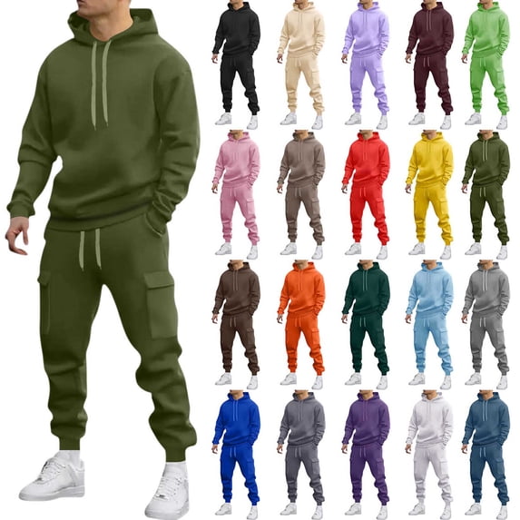 Sevevn Men's Hoodie & Cargo Jogger Set Casual Athletic Tracksuit with Pocketed Pants Comfortable Everyday Outfit for Adults Army Green L