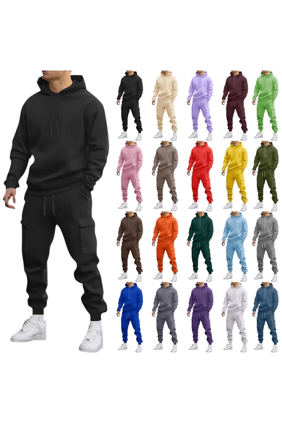 Men's Hoodie & Cargo Jogger Set Casual Athletic Tracksuit with Pocketed Pants Comfortable Everyday Outfit for Adults Black S