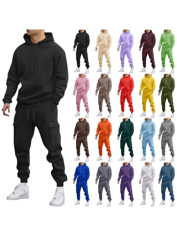 Men's Hoodie & Cargo Jogger Set Casual Athletic Tracksuit with Pocketed Pants Comfortable Everyday Outfit for Adults Black XL