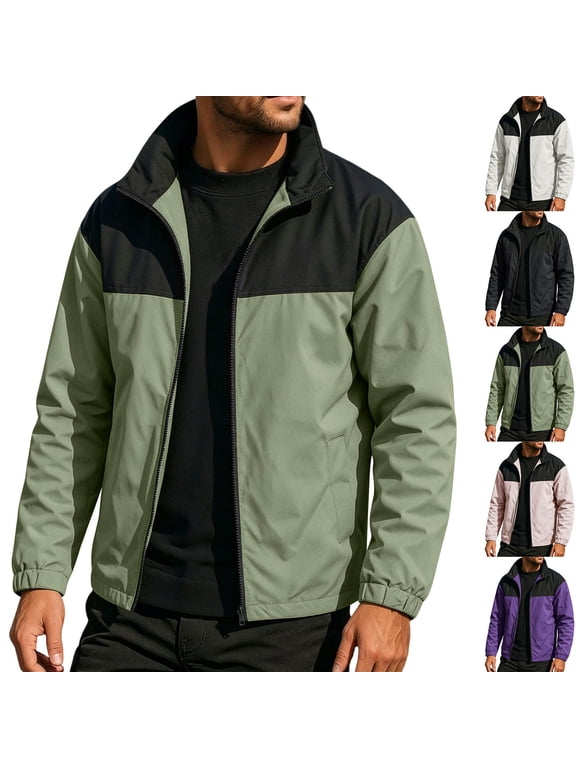 Men’s Lightweight Windbreaker Jacket Casual Full Zip Outdoor Coat Water Resistant Windproof Stand Collar Hiking Travel Utility Bomber Jacket with Pockets Army Green L