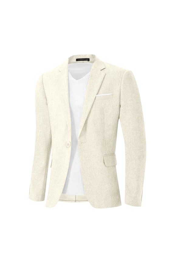 Men's Linen Blend Single Button Notch Lapel Blazer Long Sleeve Lightweight Casual Summer Sport Coat with Pockets Beige M