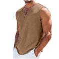 thumbnail image 1 of Sevevn Men's Linen-Look V-Neck Sleeveless Tank Top Workout Casual Vest Brown XL, 1 of 7
