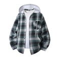 thumbnail image 1 of Sevevn Men's Plaid Flannel Shirt Hooded Jacket Long Sleeve Button Dual Pocket Loose Casual Fall Shacket Outerwear Coat Green 3XL, 1 of 4