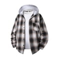 thumbnail image 1 of Sevevn Men's Plaid Flannel Shirt Hooded Jacket Long Sleeve Button Dual Pocket Loose Casual Fall Shacket Outerwear Coat Khaki 4XL, 1 of 8