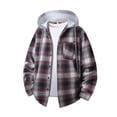 thumbnail image 1 of Sevevn Men's Plaid Flannel Shirt Hooded Jacket Long Sleeve Button Dual Pocket Loose Casual Fall Shacket Outerwear Coat Red 3XL, 1 of 4