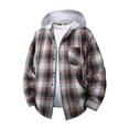 thumbnail image 1 of Sevevn Men's Plaid Flannel Shirt Hooded Jacket Long Sleeve Button Dual Pocket Loose Casual Fall Shacket Outerwear Coat Yellow M, 1 of 4