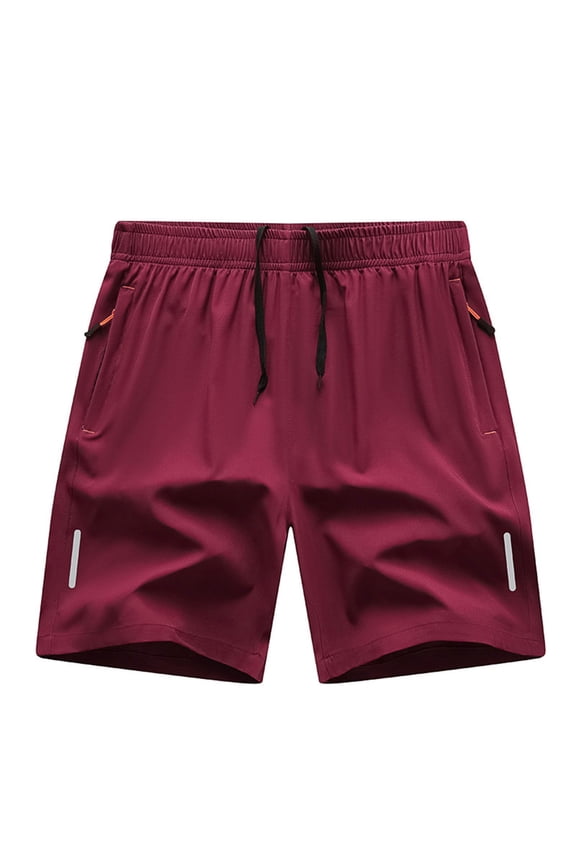 Men's Quick Dry Athletic Shorts Elastic Waist Zipper Pocket Workout Shorts with Reflective Strips Red L