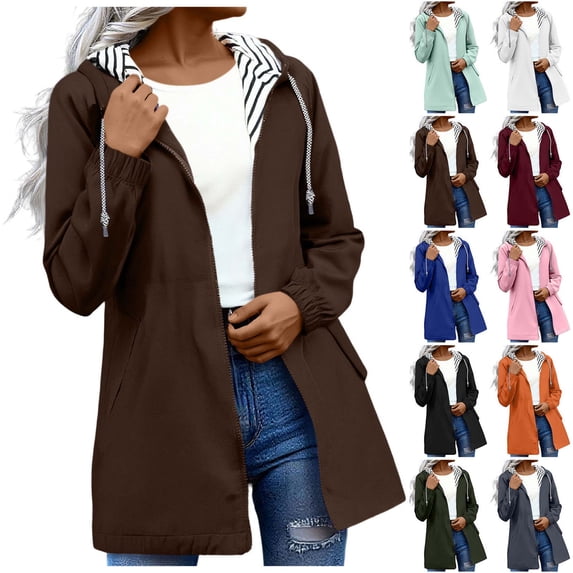 Sevevn Rain Jacket Women Waterproof Windbreaker Lightweight Rain Jackets with Pockets Striped Lined Raincoats with Hood Brown XXXXXL