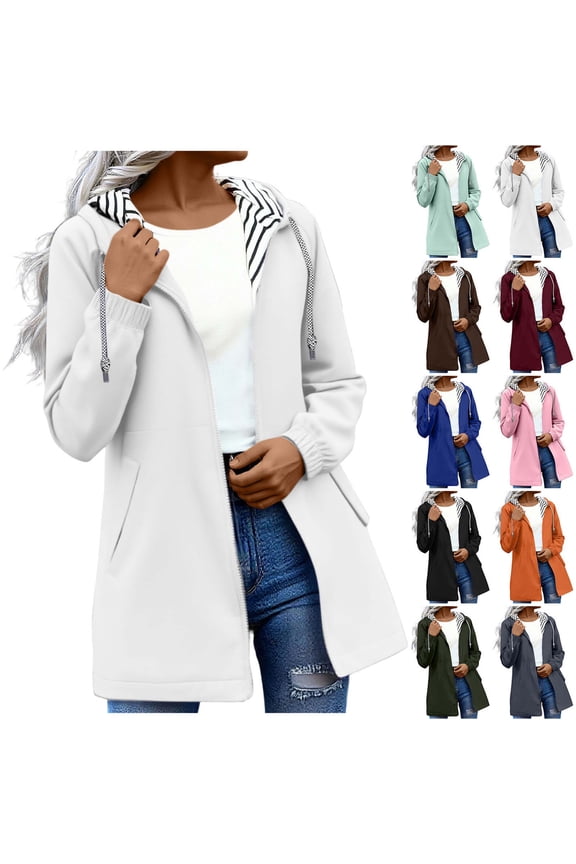 Rain Jacket Women Waterproof Windbreaker Lightweight Rain Jackets with Pockets Striped Lined Raincoats with Hood White XXL
