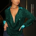 thumbnail image 1 of Sevevn Sequin Women Fashion Solid Color Loose T-Shirt Long Sleeve Blouse V-Neck Casual Tops Green XL Holiday Gift Finder, 1 of 6