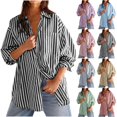 thumbnail image 1 of Sevevn Striped Button Down Shirts For Women Dress Shirts Long Sleeve Casual Collared Office Work Shirt With Pocket Gift for Adults Black XXL, 1 of 8