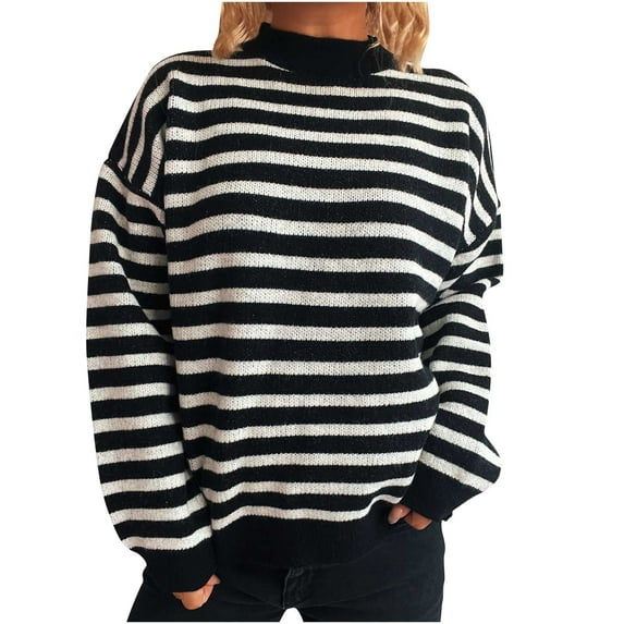 Sevevn Sweaters for Women Crewneck Long Sleeve Striped Color Block Loose Knit Pullover Sweater Tops