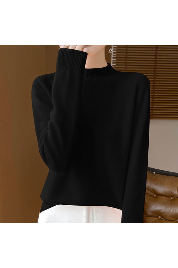 Sweaters for Women Fashion Women's Casual Semi High Neck Solid Color Loose Base Knitted Sweater Gift for Girls
