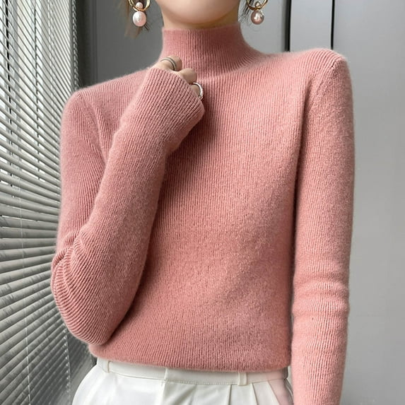 Sevevn Sweaters for Women Fashion Women's Casual Semi High Neck Solid Color Loose Base Knitted Sweater Holiday Gift Finder