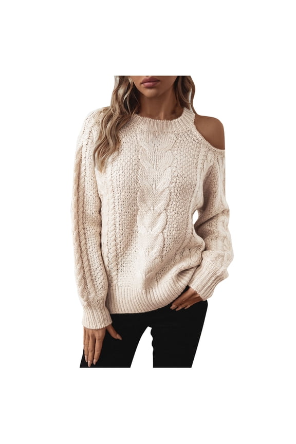 Sweaters for Women Trendy Crewneck Long Sleeve Sweater Off Shoulder Knit Pullover Sweaters