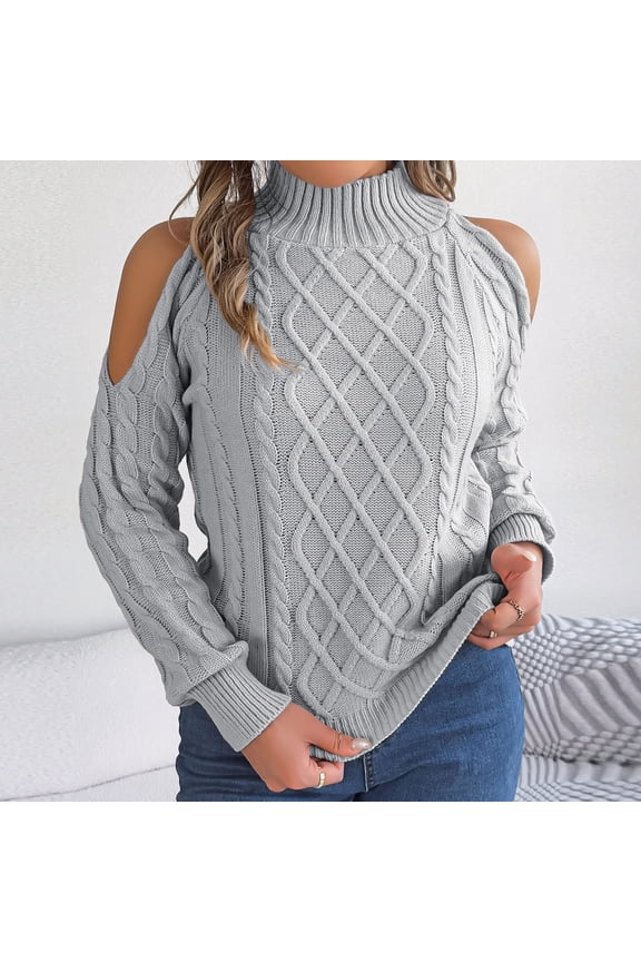 Sweaters for Women Women's Casual Solid Off Shoulder Half High Neck Long Sleeved Pullover Sweater Top Rollbacks