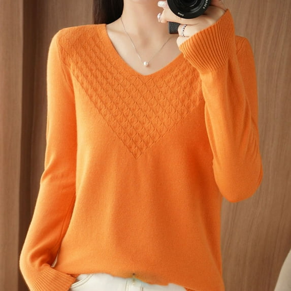 Sevevn Sweaters for Women Women's Fashion Casual V Neck Solid Color Loose Base Knitted Sweater Top Gift for Adults