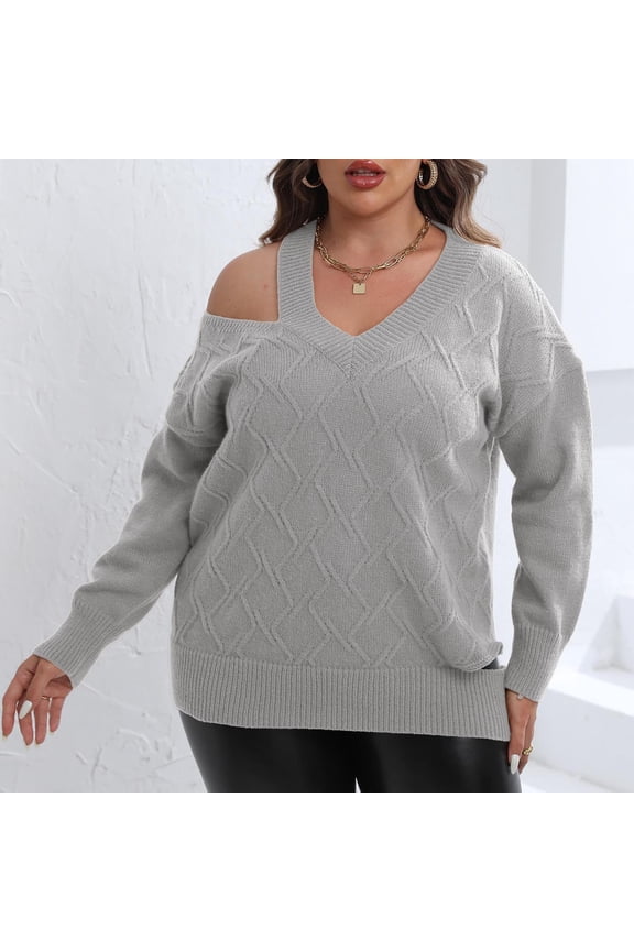Sweaters for Women Women's Fashion V-neck Large Size Long Sleeve Casual Sweater on Clearance