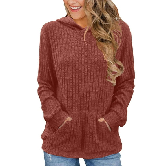 Sevevn Sweatshirts for Women Women's Casual Hooded Solid Round Neck Long Sleeve Pullover Top Sweatshirts Holiday Gift Finder