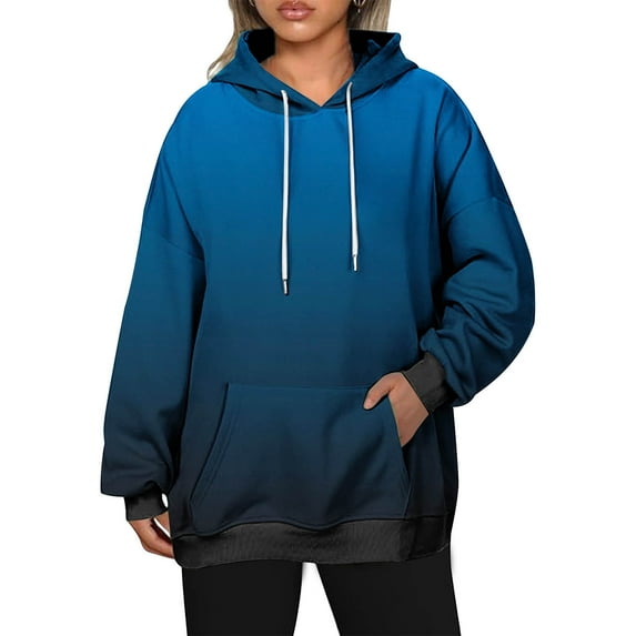 Hoodies for Women Sevevn Women's Gradient Loose Fitting Off Shoulder Long Sleeves Hoodie Sports Top on Clearance