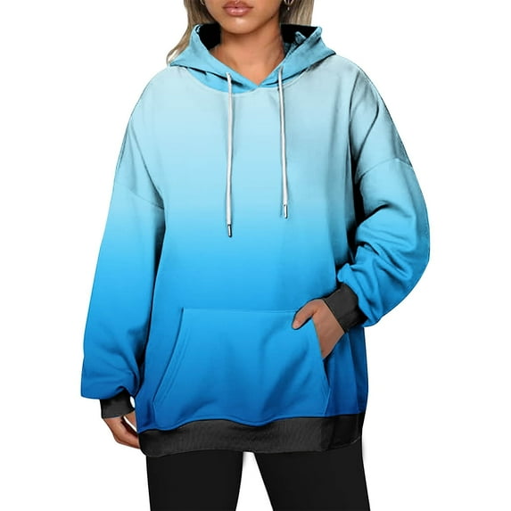 Hoodies for Women Sevevn Women's Gradient Loose Fitting Off Shoulder Long Sleeves Hoodie Sports Top on Clearance