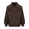 thumbnail image 1 of Sevevn Winter Coats for Winter Women's Zipper Jacket Splicing Turndown Collar Long Sleeve Leather Jacket Long Sleeve Headless Casual Coat Family Gifts, 1 of 8