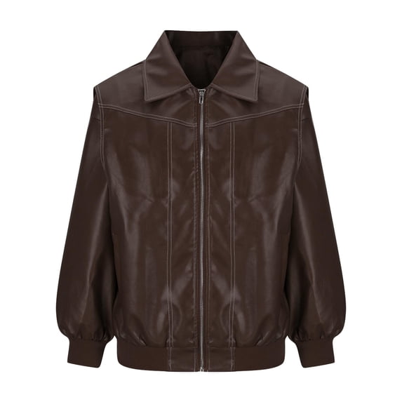 Sevevn Winter Coats for Winter Women's Zipper Jacket Splicing Turndown Collar Long Sleeve Leather Jacket Long Sleeve Headless Casual Coat Family Gifts