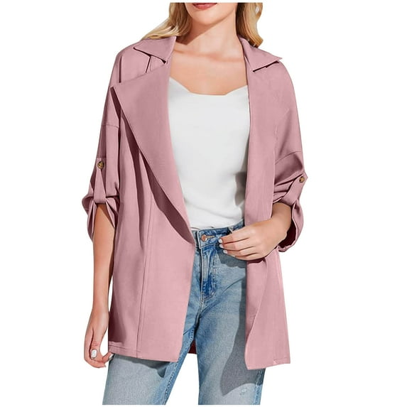 Sevevn Winter Coats for Winter Women Fashion Solid Color Long Sleeve Turn-Down Cardigan Pockets Loose Casual Outwear Sales Today Clearance