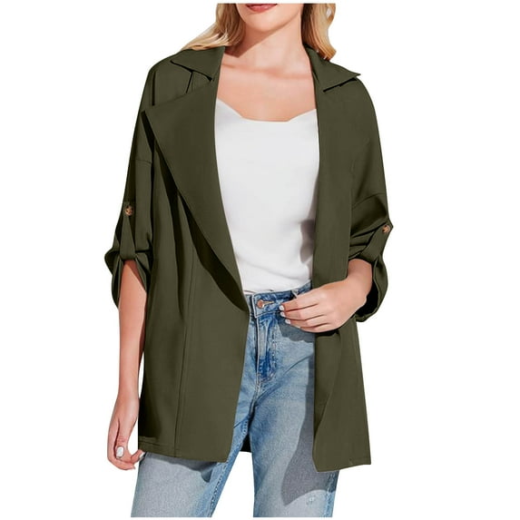 Sevevn Winter Coats for Winter Women Fashion Solid Color Long Sleeve Turn-Down Cardigan Pockets Loose Casual Outwear Sales Today Clearance