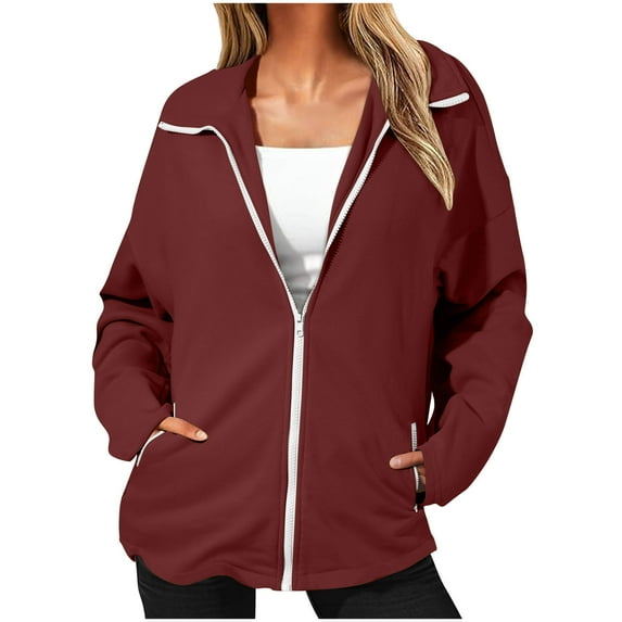 Sevevn Winter Coats for Winter Women's Long Sleeve Hoodie Solid Color Zipper Pocket Drop Shoulder Sleeve Zipper Top Great Gifts for Less