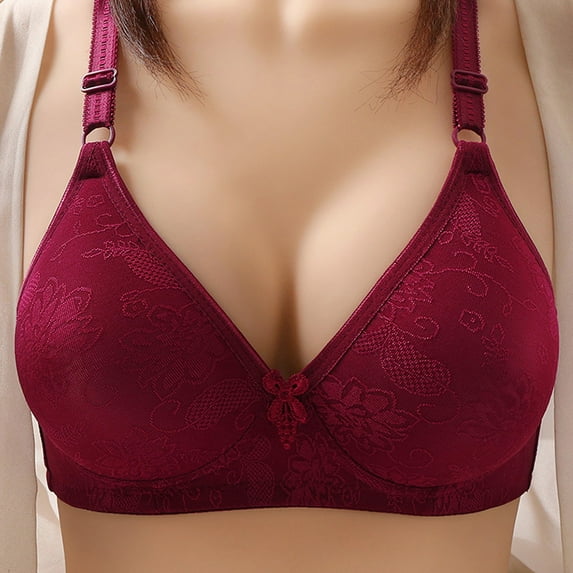 Sevevn Woman's Comfortable Lace Breathable Bra Underwear No Rims Wine M Great Gifts for Less