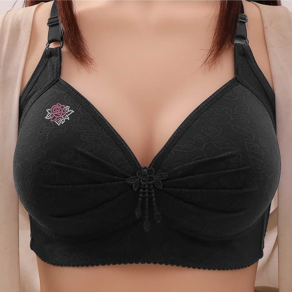 Sevevn Woman's Lace Flower Gathered Together Large Size Daily Bra Underwear No Rims Black XS Gift for Girls