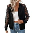 thumbnail image 1 of Sevevn Women Bomber Jacket Lightweight Contrast Lace Zip Up Tops Raglan Long Sleeve Fall Outerwear, 1 of 6