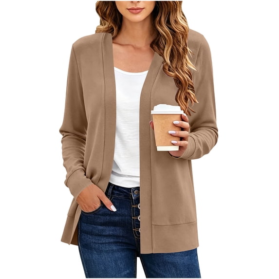 Sevevn Women Casual Lightweight Open Front Knit Cardigan Long Sleeve Soft Flowy Sweater Side Pockets Daily Wear