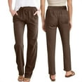 thumbnail image 1 of Sevevn Women Casual Linen Drawstring Elastic Waist Long Wide Leg Pants Sales Today Clearance Brown XL, 1 of 7