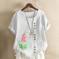 thumbnail image 1 of Sevevn Women Casual Linen Round-Neck Top Plus Size Printed Short Sleeve Button T-shirt Blouse White XXL Rollbacks, 1 of 4