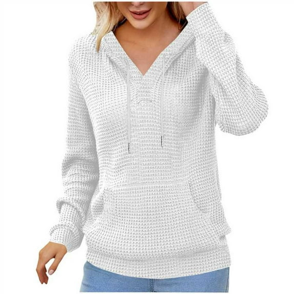 Sevevn Women Fall Hoodies Sweater Knit V Neck Tops Oversized Fashion Pullover Casual Long Sleeve Shirts with Pockets