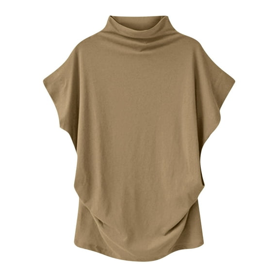 Sevevn Women Fashion Casual Solid Color Round Neck Short Sleeve T-Shirt Blouse Tops Khaki XXXXXL Holiday Gift Finder