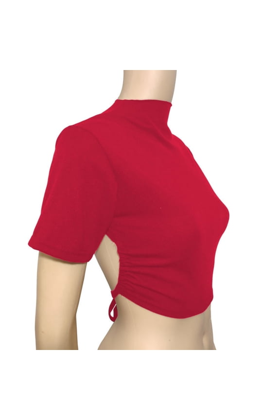 Women Fashion Casual Solid Color Short-sleeved Round Neck Backless Hollow Front And Back Wearable T-shirt Short-sleeved Round Neck Shirt