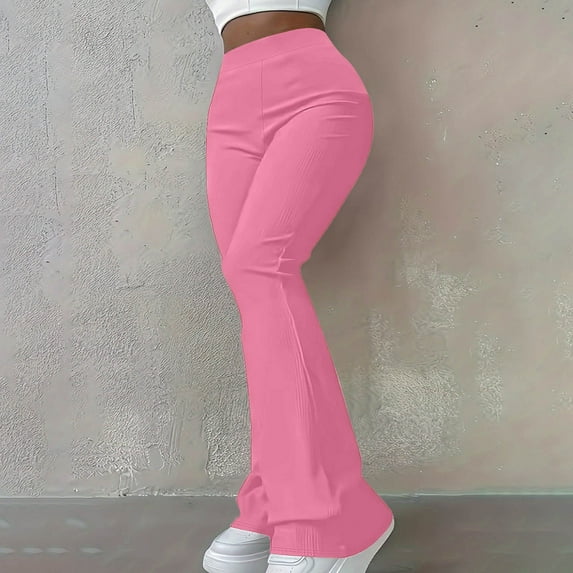 Sevevn Women Fashion Fallow Solid Color Elastic Waist Leggings And Pants Pink L Family Gifts