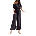 thumbnail image 1 of Sevevn Women Fashion One Shoulder Solid Color Elastic Waist Jumpsuits Black L Gift for Adults, 1 of 7