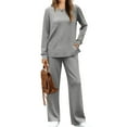 thumbnail image 1 of Sevevn Women Fashion Solid Color Round Neck Long Sleeve Side Split Pants Set Gray XXL Early Access Deals, 1 of 8