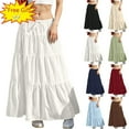 thumbnail image 1 of Sevevn Women Fashion Summer Casual Comfy Solid A-Line Long Skirts Elastic Waist Sales Online White S, 1 of 6