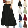 thumbnail image 1 of Sevevn Women Fashion Summer Casual Comfy Solid A-Line Long Skirts Elastic Waist End of Year Clearance Black S, 1 of 6