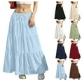 thumbnail image 1 of Sevevn Women Fashion Summer Casual Comfy Solid A-Line Long Skirts Elastic Waist Holiday Gift Finder Light Blue L, 1 of 6