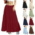 thumbnail image 1 of Sevevn Women Fashion Summer Casual Comfy Solid A-Line Long Skirts Elastic Waist Holiday Gift Finder Wine XXL, 1 of 6