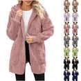 thumbnail image 1 of Sevevn Women Hooded Sherpa Jacket Long Sleeve Open Front Cardigan Coat Soft Fuzzy Plush Fleece Outerwear with Pockets for Fall Winter Pink M, 1 of 5